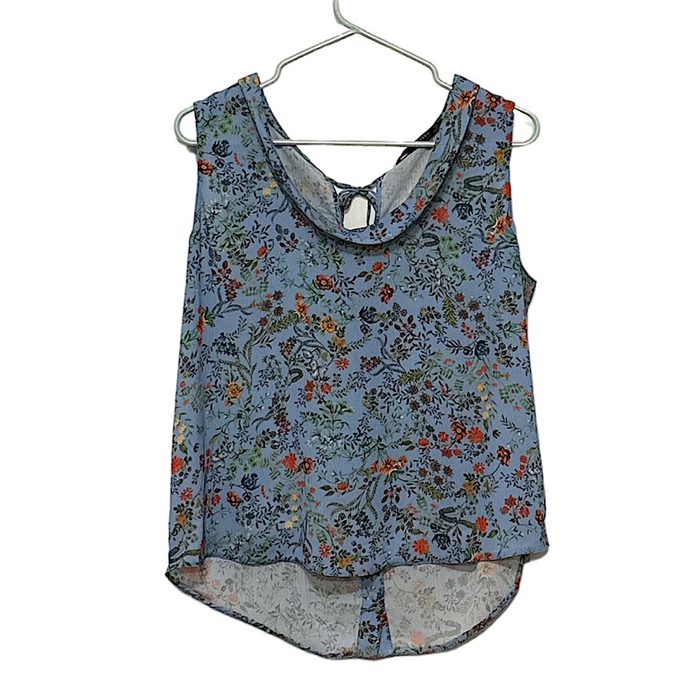 Zara Blue Floral Sleeveless Blouse, Size L